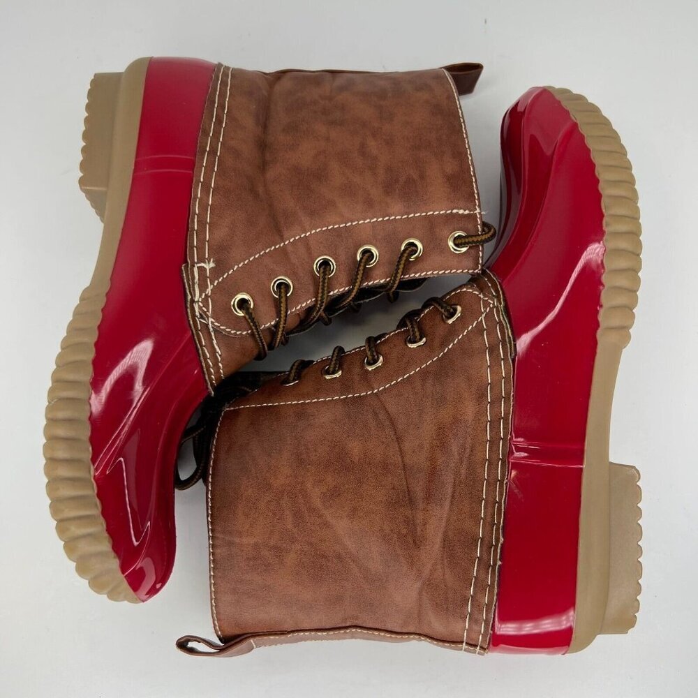 Dr Scholl's Women's Red Brown Lace-Up Sleek Waterproof Size 7 Rain Duck Boots - Picture 6 of 10